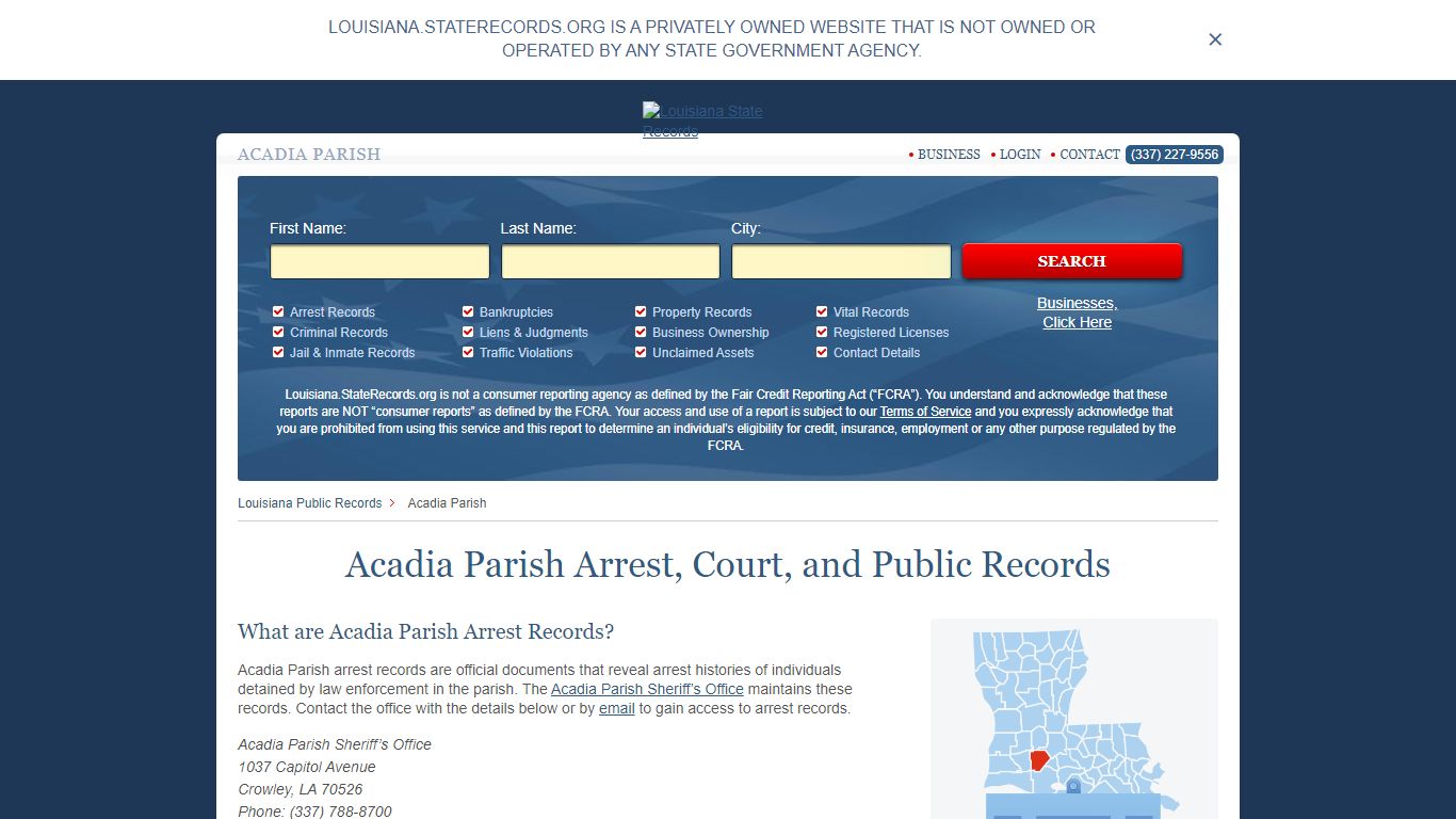 Acadia Parish Arrest, Court, and Public Records